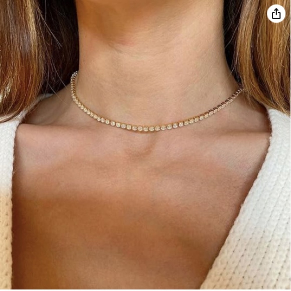 Tennis Necklace 14K Gold Plated Rhinestone Choker Necklaces Zirconia NEW w box
